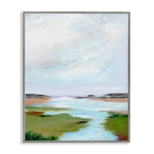 Stupell Industries Tranquil River Soft Dreamy Clouds Framed Giclee Art, Gray, 16" x 20" - 1 of 4
