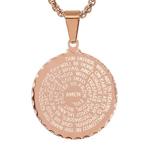 Steeltime stainless steel Our Father english prayer round pendant. Color Options: Silver, Gold, Rose Gold, Multi - 1 of 4