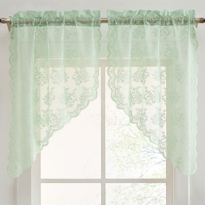 HLC.ME Jolene Floral Rod Pocket Lace Short Cafe Swags for Small Windows, Kitchens, and Basement Windows - Set of 2 - 1 of 4