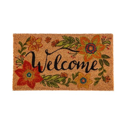 Evergreen Colorful Floral Welcome Coir Mat