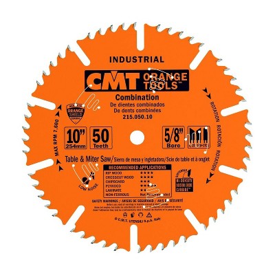 CMT USA 215.050.10 ITK Industrial 10 In 50 Tooth Finish Metal Carbide Blade with 0.63 In Bore for Wood Cuts on Sliding Miter, Circular, & Table Saws