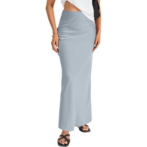 Women's Elegant Satin Maxi Skirt - High Waist A-Line Long Skirt with Smooth Zipper Grey - 1 of 4