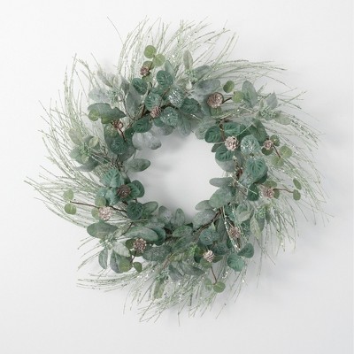 Sullivans Artificial Ice Pine, Lamb Ear and Eucalyptus Wreath 24"H Green