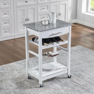 FONTOI Mobile Rolling Kitchen Island, Trolley Serving Cart with Underneath Drawer & Slide-Out Wire Storage Basket - 1 of 4