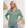 Womens Long Sleeve Zipper  Casual Pullover Tops Drawstring Quarter Zip Hoodie Shirts with Pockets Sweater - 2 of 4
