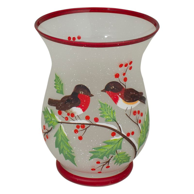 Northlight 8" Hand Painted Finches and Pine Glass Christmas Candle Holder, 3 of 6