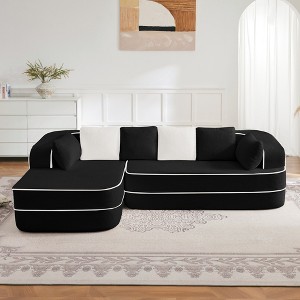 VASIP 77" Teddy Fabric Sofa ,High Density Sponge Boneless Sofa Design with Double Chaises,Sleeper Couch for Living Room,No Assembly,White - 1 of 4