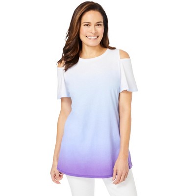 Woman Within Women's Plus Size Short-Sleeve Cold-Shoulder Tee
