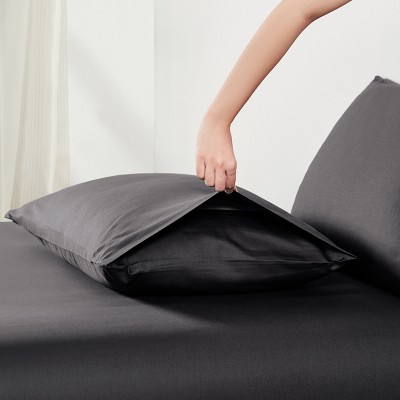 Grey Cotton Satin Weave Standard/Queen Pillowcase Set