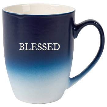 Elanze Designs Blessed Two Toned Ombre Matte Navy Blue and White 12 ounce Ceramic Stoneware Coffee Cup Mug