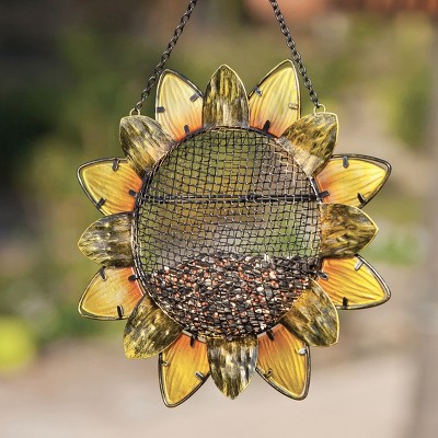 Sunflower Yellow and Orange Metal and Glass Bird Feeder