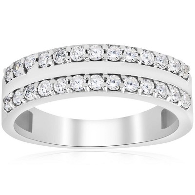 Pompeii3 3/4ct Diamond Double Row Wedding Ring 14K White Gold