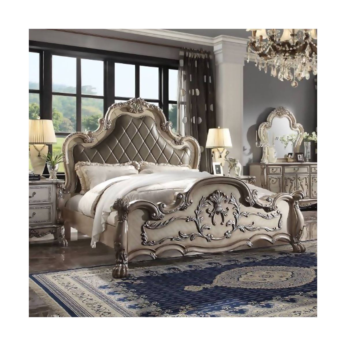 Acme Furniture Queen 92" Dresden Synthetic Leather Bed Vintage Bone White Finish - thumbnail 6