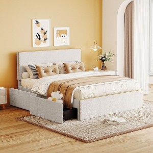 NicBex Full/Queen Size Upholstered Bed Frame with FLeece Headboard and Footboard,Platform Bed Frame with 4 Drawers,No Box Spring Needed,Easy Assembly - 1 of 4
