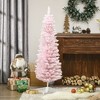 HOMCOM 5 FT Snow Flocked Artificial Pencil Christmas Tree, Slim Xmas Tree with Realistic Branches and Plastic Base Stand for Indoor Decoration Pink - 3 of 4