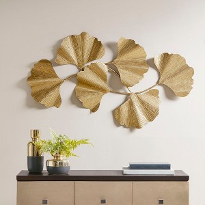 Gold Foil Metal Ginkgo Leaf Wall Decor - 1 of 4