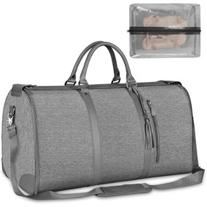 Large PU Leather Foldable Travel Garment Duffle Bag, Convertible Carry On with Shoe Pouch for Women - 1 of 4