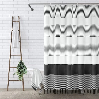 LunaLulinlk Black and White Shower Curtain for Bathroom Stripe Tassel Fabric Shower Curtain