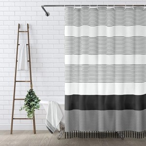 LunaLulinlk Black and White Shower Curtain for Bathroom Stripe Tassel Fabric Shower Curtain - 1 of 4