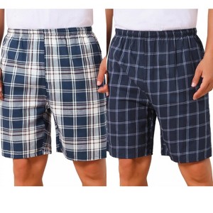 INSPIRE CHIC Men's Summer Lounge Elastic Waist Plaid Sleep Shorts 2 Packs - 1 of 4
