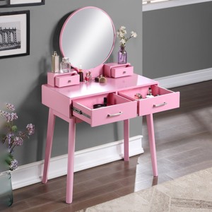 Vanity Desk Contemporary with Round Mirror and 2 Drawers for Bedroom 32.68in Wide-3irtyhousy - 1 of 4