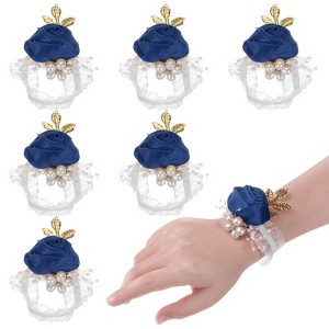 Unique Bargains Wrist Corsage Artificial Flower Elastic Band Fabric Wrist Corsage Bracelet - 1 of 4