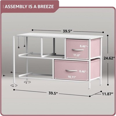 Pastel Pink 5-Drawer Fabric Storage Dresser with Steel Frame