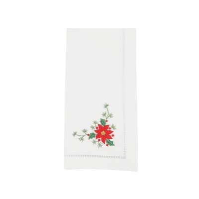 Saro Lifestyle Whimsical Poinsettia Embroidered Napkin (Set of 6), White, 20"x20"