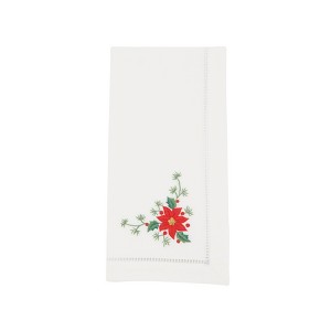 Saro Lifestyle Whimsical Poinsettia Embroidered Napkin (Set of 6), White, 20"x20" - 1 of 3