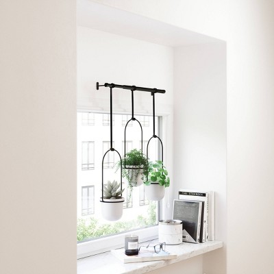 Triflora Adjustable White/Black Indoor Hanging Planter