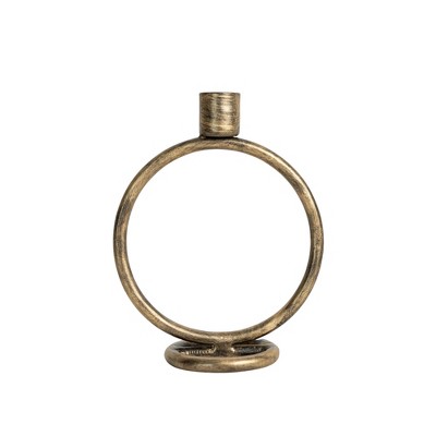 Brass Round Sculpture Taper Candle Holder Metal by Foreside Home & Garden
