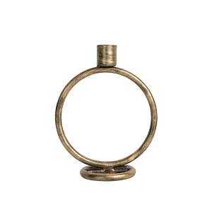 Brass Round Sculpture Taper Candle Holder Metal by Foreside Home & Garden - 1 of 4