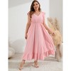 Women's Plus Size Summer Dress with Pocket Ruffle Cap Sleeveless V Neck Side Split Long Beach Maxi Dress,pink,XL - 3 of 4