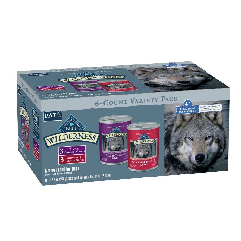 Blue Buffalo Wild Beef, Chicken and Salmon Grill Variety Pack Dry Dog Food - 12.5oz/6ct, 1 of 6