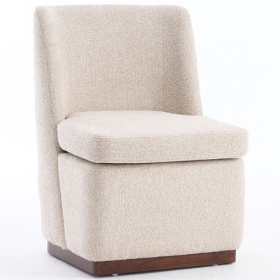 YOUNIKE Square Accent Chair Modern Upholstered Living Room Chair Armless Casual Lounge Chair Leisure Sofa Chair, Ash Wood Base, Boucle Velvet