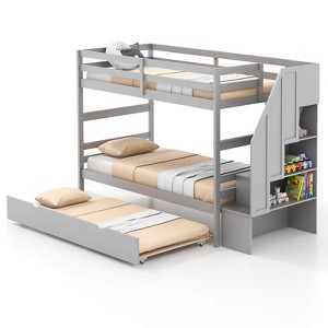 Infans Twin over Twin Wooden Bunk Bed w/ Trundle Storage Stairs Convertible Gray - 1 of 4