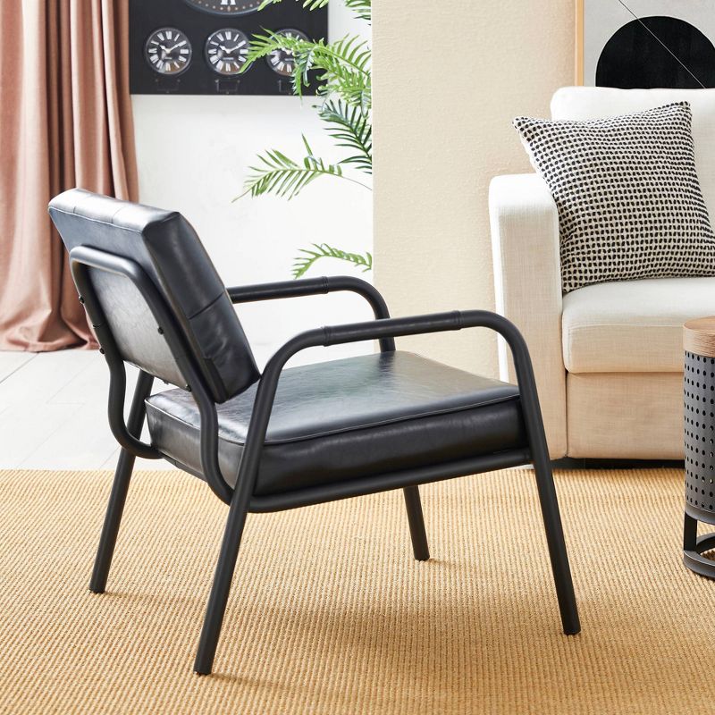 Mid-Century Modern Leatherette Arm Accent Chair Frosted Black Metal Frame - Glitzhome, 4 of 11