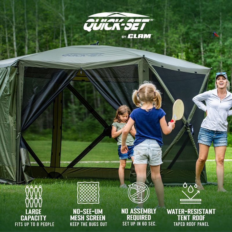 CLAM Quick Set Escape 12 x 12 Foot Portable Pop Up Outdoor Camping Gazebo Canopy Shelter Tent with Carry Bag and Wind Panels (2 Pack), Green, 3 of 7