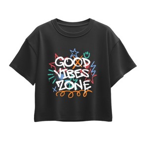 Girls' - Instant Message - Good Vibes Zone Short Sleeve Boxy Graphic T-Shirt - 1 of 2