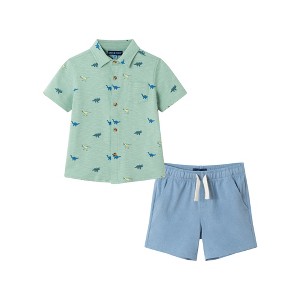 Andy & Evan  Toddler Lt Green Dino Print Knit Buttondown Set - 1 of 4