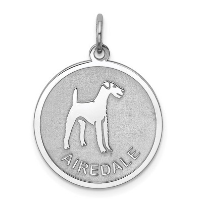Black Bow Jewelry Sterling Silver Laser Etched Airedale Terrier Dog Pendant, 19mm