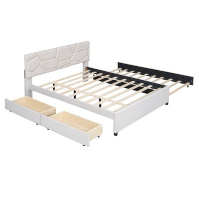 NicBex Queen Size Upholstered Platform Bed with Twin XL Size Trundle and 2 Drawers for Adults/Boys/Girls