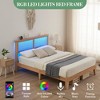 Bed Frame Full Size, Bohemian Platform Bed Frame with Rattan Storage Headboard, Adjustable Led Lights, Wooden Support Legs, No Box Spring Needed - 4 of 4