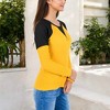 Anna-Kaci Women's Waffle Knit Top with Raglan Color Block Sleeves and Crew Neck - 2 of 4