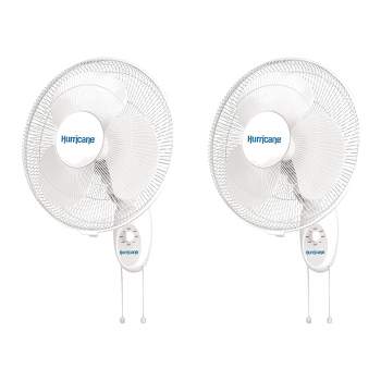 Hurricane Supreme 16 Inch 90 Degree Oscillating Indoor Wall Mounted 3 Speed Fan with Adjustable Tilt and Pull Chain Control, White (2 Pack)