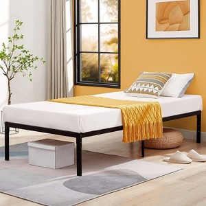 FurnitureR Twin Size Metal Bed Frame with Metal Slats, Heavy Duty Platform Mattress Foundation with Under Bed Storage, Non-Slip Support, Black - 1 of 4