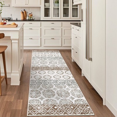 Machine Washable Rug Runner 2x6 Non Slip Rug for Hallways Floral Kitchen Mats Stain Resistant Ultra-Thin Long Floor Carpet for Entryway Bedroom