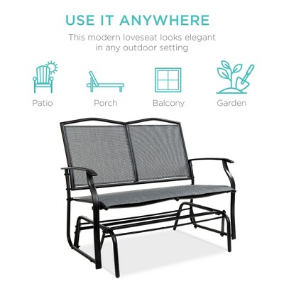 Gray Steel Outdoor Loveseat Glider with Textilene Fabric