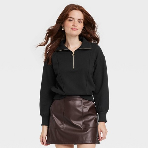 Women's Quarter Zip Sweatshirt - A New Day™ Black XS