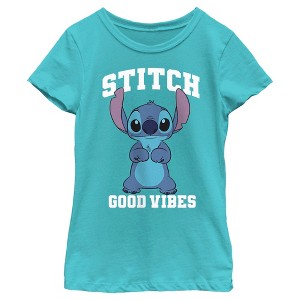 Girl's Lilo & Stitch Good Vibes Only Stitch T-Shirt - 1 of 4